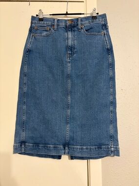 Classic Blue Denim Midi Skirt